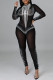Black Fashion Sexy Hot Drilling Tassel See-through Half A Turtleneck Regular Jumpsuits