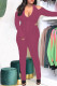 Rose Red Sexy Casual Solid Backless Fold Asymmetrical Halter Long Sleeve Two Pieces