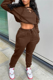 Grey Fashion Casual Solid Hollowed Out V Neck Long Sleeve Two Pieces