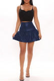 Navy Blue Fashion Casual Solid Basic Regular High Waist Skirt