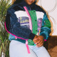 Turquoise Street Print Patchwork Buckle Outerwear