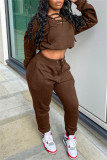 Grey Fashion Casual Solid Hollowed Out V Neck Long Sleeve Two Pieces