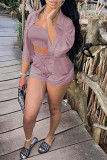 Red Fashion Casual Solid Basic Turndown Collar Half Sleeve Three-piece Set