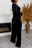Brown Fashion Casual Solid Cardigan Vests Pants U Neck Long Sleeve Three-piece Set