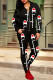 Black Fashion Sexy Print Patchwork Hooded Collar Long Sleeve Two Pieces