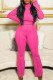 Rose Red Fashion Casual Solid Patchwork Turtleneck Long Sleeve Two Pieces