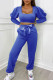 Blue Casual Solid Patchwork Square Collar Long Sleeve Two Pieces