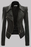 Black Fashion Casual Solid Patchwork Zipper Turndown Collar Outerwear