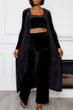 Brown Fashion Casual Solid Cardigan Vests Pants U Neck Long Sleeve Three-piece Set