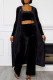Black Fashion Casual Solid Cardigan Vests Pants U Neck Long Sleeve Three-piece Set