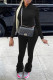 Black Fashion Casual Solid Fold Zipper Collar Long Sleeve Two Pieces