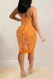 Red Sexy Solid Patchwork Hot Drill Spaghetti Strap Sling Dress Dresses