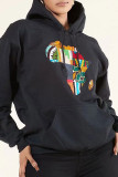 White Fashion Casual Print Basic Hooded Collar Tops