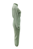 Green Fashion Casual Solid Basic Zipper Collar Long Sleeve Two Pieces