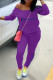 Purple Fashion Casual Print Basic O Neck Long Sleeve Two Pieces