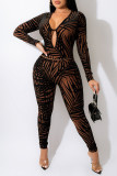 Red Fashion Casual Print Hollowed Out V Neck Long Sleeve Two Pieces