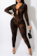 Brown Fashion Casual Print Hollowed Out V Neck Long Sleeve Two Pieces