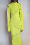 Yellow Sexy Solid Patchwork Half A Turtleneck Pencil Skirt Dresses