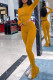Yellow Sexy Solid Patchwork Asymmetrical Zipper Zipper Collar Long Sleeve Two Pieces