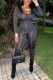 Black Casual Solid Patchwork Draw String Backless Fold U Neck Skinny Jumpsuits