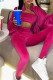 Red Fashion Casual Solid Cardigan Pants Zipper Collar Long Sleeve Two Pieces