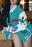 Green Fashion Casual Patchwork Embroidered Outerwear