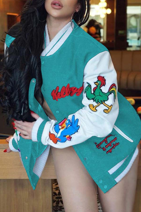 Lake Blue Fashion Casual Patchwork Embroidered Outerwear