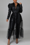Black Fashion Casual Solid Patchwork Turndown Collar Tops