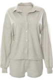 Grey Casual Solid Patchwork Turndown Collar Long Sleeve Two Pieces