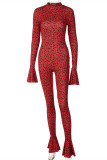 Red Fashion Sexy Print Basic Zipper Collar Regular Jumpsuits