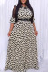 Light Yellow Sweet Print Patchwork O Neck A Line Plus Size Dresses