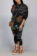 Black Casual Letter Printing O Neck Long Sleeve Two Pieces