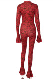 Red Fashion Sexy Print Basic Zipper Collar Regular Jumpsuits
