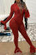 Red Fashion Sexy Print Basic Zipper Collar Regular Jumpsuits