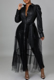 Black Fashion Casual Solid Patchwork Turndown Collar Tops