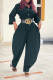 Ink Green Casual Solid Patchwork Buckle Turndown Collar Loose Jumpsuits (Without Belt)
