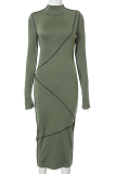 Yellow Sexy Solid Patchwork Half A Turtleneck Pencil Skirt Dresses