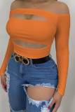 Rose Red Sexy Hollowed Out Patchwork Off the Shoulder Tops