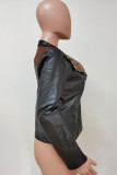 Black Fashion Casual Patchwork Cardigan Turndown Collar Outerwear