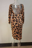 Multicolor Fashion Casual Print Backless O Neck Long Sleeve Dresses