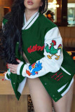 Green Fashion Casual Patchwork Embroidered Outerwear