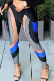 Blue Sexy Print See-through Mesh Skinny Mid Waist Pencil Full Print Bottoms