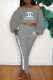 Grey Fashion Casual Print Patchwork Off the Shoulder Long Sleeve Two Pieces