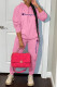Pink Fashion Sportswear Print Letter Hooded Collar Long Sleeve Two Pieces