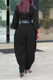 Black Casual Solid Split Joint Buckle Turndown Collar Loose Jumpsuits (Without Belt)
