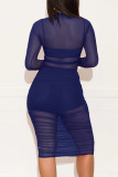 Black Fashion Sexy Solid See-through O Neck Long Sleeve Three-piece Set