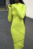 Yellow Sexy Solid Patchwork Half A Turtleneck Pencil Skirt Dresses