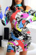 Colour Sexy Print Hollowed Out Patchwork Half A Turtleneck Pencil Skirt Dresses