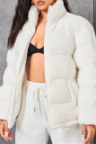 White Fashion Casual Solid Zipper Mandarin Collar Outerwear