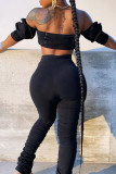 Black Street Print Ripped Patchwork Regular High Waist Pencil Positioning Print Bottoms